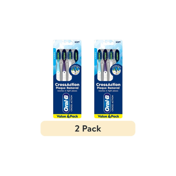 (2 pack) Oral-B Toothbrush Pack, Pro-Clean CrossAction Plaque Removal Manual Toothbrush, Soft Bristles, 4 Count