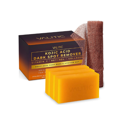 VALITIC Kojic Acid and Turmeric Soap for Dark Spots and African Net, 3 Pack