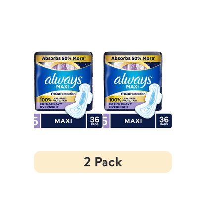 (2 pack) Always Maxi Pads with Wings, Size 5, Extra Heavy Overnight, 36 Count