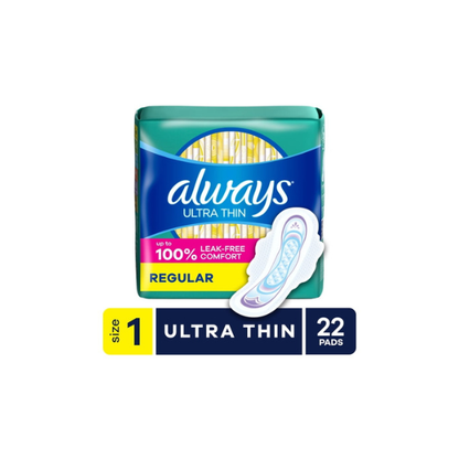 Always Ultra Thin Pads with Wings, Size 1, Regular, 22 Count