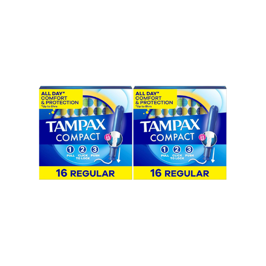 Tampax Pocket Pearl Tampons Regular Absorbency with LeakGuard Braid, Unscented, 16 Count (Pack of 2)