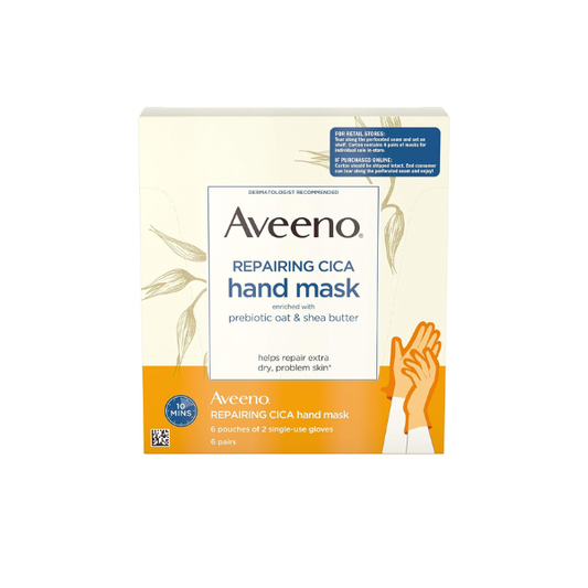 Aveeno Repairing Cica Hand Mask With Prebiotic Oat and Shea Butter, 6 Count
