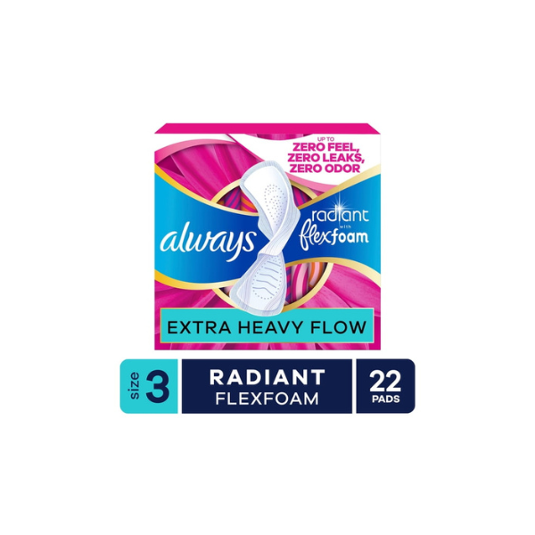 Always Radiant with FlexFoam Pads, Size 3, Extra Heavy, Wings, 22 Count