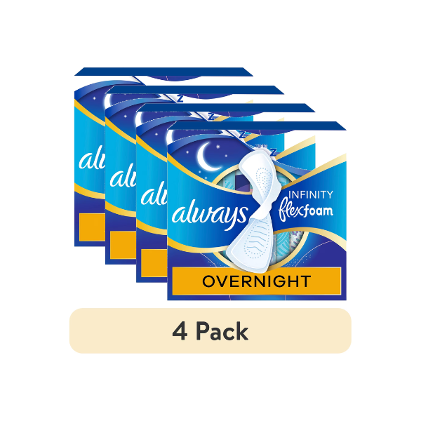 (4 pack) Always Infinity FlexFoam Pads, Size 4, Overnight, Wings, Unscented, 48 Count