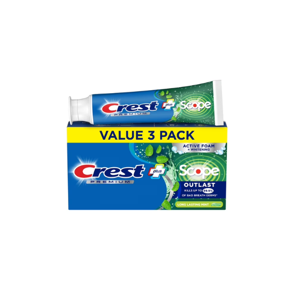 Crest Toothpaste, Premium Plus Scope Outlast Fluoride Toothpaste, Mint, 5.2 oz, 3 pack