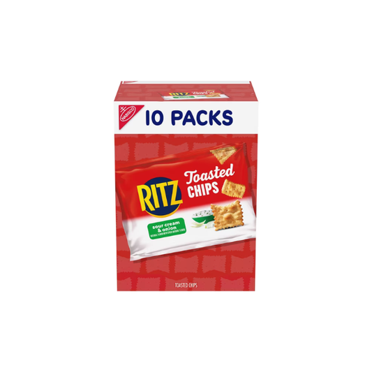 RITZ Toasted Chips Sour Cream and Onion Crackers, Lunch Snacks, 10 Snack Packs