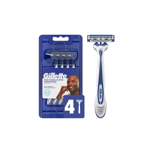 Gillette Skin Guard Sensitive Disposable Razors for Men, Blue, 4 Razors