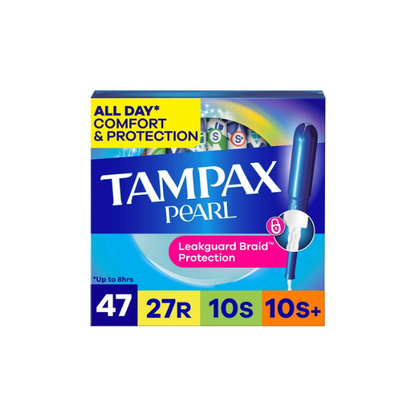 Tampax Pearl Tampons Multipack with LeakGuard Braid, Regular/Super/Super Plus, 47 Count