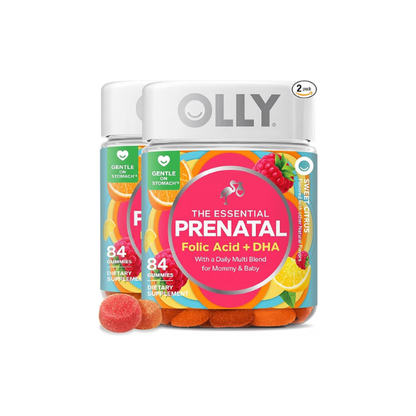 OLLY Prenatal Multivitamin Gummy, Daily Multi Blend for Mommy & Baby, Folic Acid, Omega 3 DHA, Vitamins A & D, Sweet Citrus Flavored, 42 Day Supply, 84 Count (Pack of 2)