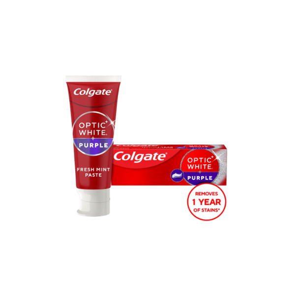 Colgate Optic White Purple Teeth Whitening Toothpaste with Fluoride, Fresh Mint Flavor, 3.8 oz