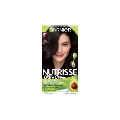 Garnier Nutrisse Nourishing Hair Color Creme, 020 Soft Black Tea