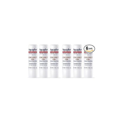 Aquaphor Naturally Inspired Lip Repair Stick with Coconut Oil and Natural Shea Butter, Hydrating Lip Balm Immediately Relieves Dryness and Soothes Chapped Lips, 0.17 Oz Stick, (Pack of 6)