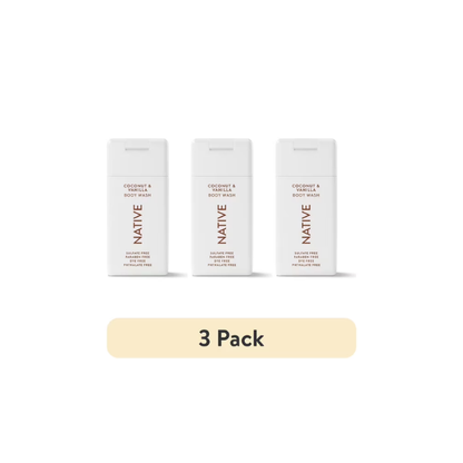(3 pack) Native Body Wash, Sulfate Free, Coconut & Vanilla, for Women and Men, Travel Size 3 fl oz
