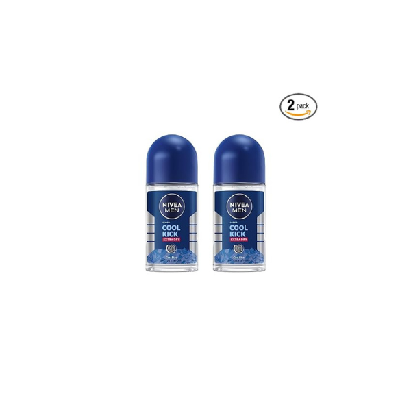 NIVEA Men Cool Kick Roll-On Deodorant 50ml – Refreshing Cool Formula with Masculine Scent, Skin Comfort, Quick Dry, Long-Lasting Freshness, 2 Pack
