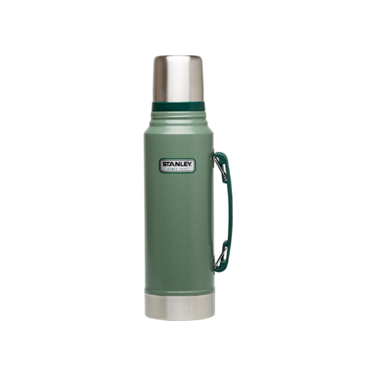 Stanley Heritage Classic Vacuum Bottle with Handle 1.1 qt | Wide Mouth w/Leakproof Cup Lid | Keep Drinks Hot or Cold | Insulated Stainless Steel Thermal Bottle | BPA-Free | Hammertone Green