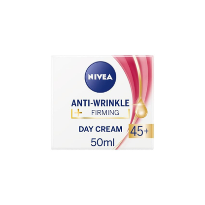 NIVEA Anti Wrinkle & Firming Day Cream 45+ – Moisturizing & Firming with Apricot Kernel Oil, Shea Butter and Vitamin E – 50 ml