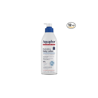 Aquaphor Daily Hydrating Face and Body Lotion, Hyaluronic Acid, 16 Fl Oz (Pack of 12)