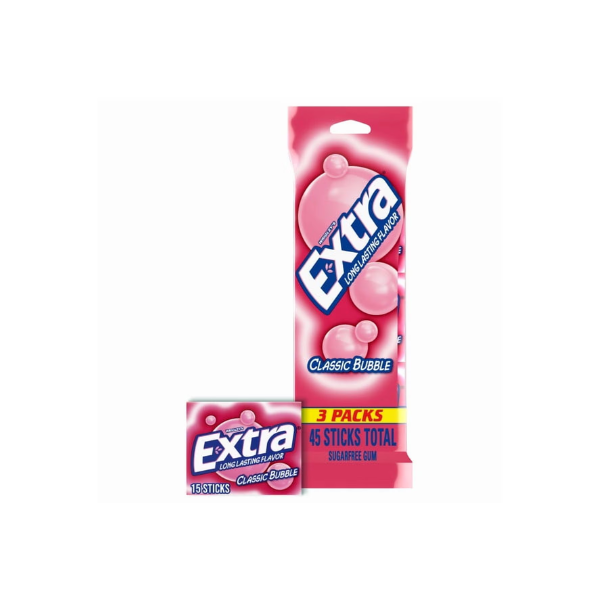 Extra Classic Bubble Sugar Free Chewing Gum - 15 Ct (3 pack)
