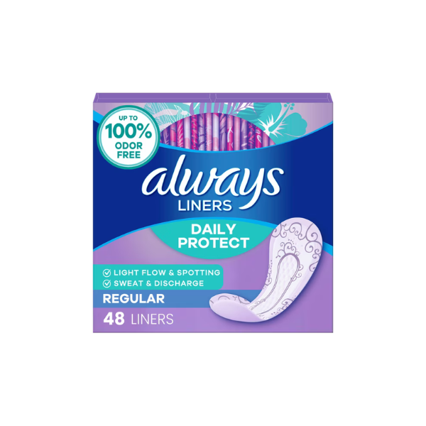 Always Panty Liners, Daily Protect, Regular Length, Unscented liners, 48 Count