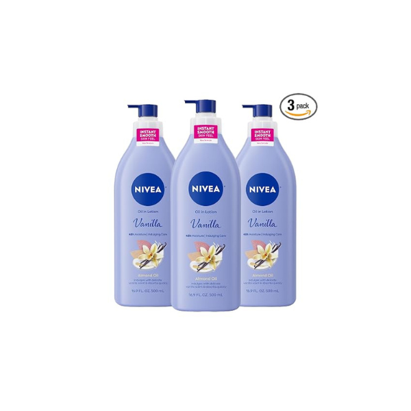 NIVEA Oil In Lotion Body Lotion, Vanilla and Almond Oil, 3 x 16.9 FL OZ
