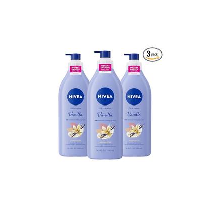 NIVEA Oil In Lotion Body Lotion, Vanilla and Almond Oil, 3 x 16.9 FL OZ