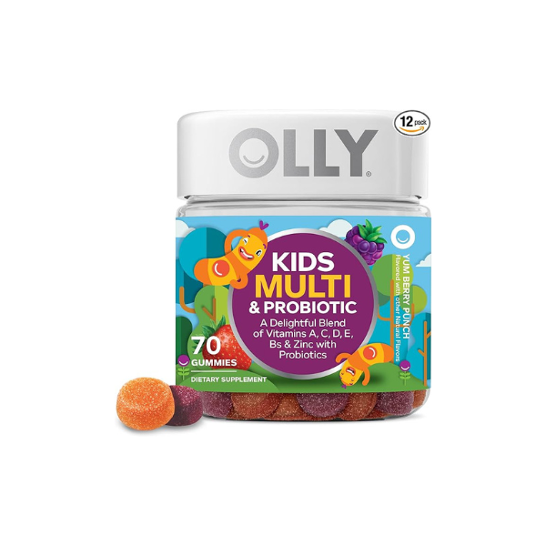 OLLY Kids Multivitamin & Probiotic Gummy, Digestive Support, Vitamins A, D, C, E, B, Zinc, Chewable Supplement, Berry Flavored, 35 Day Supply - 70 Count (Pack of 12)