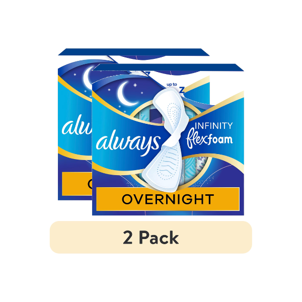 (2 pack) Always Infinity FlexFoam Pads, Size 4, Overnight, Wings, Unscented, 48 Count
