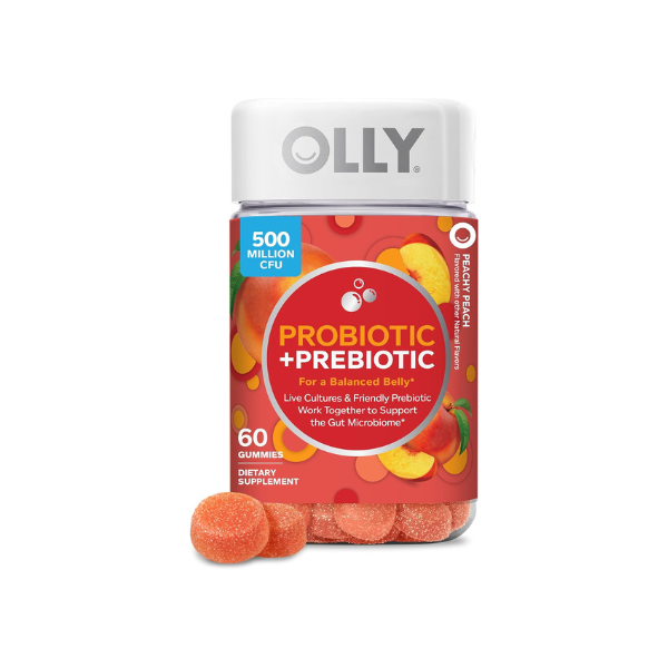 OLLY Probiotic + Prebiotic Gummy, 500 million CFUs, Peachy Peach - 60 Count