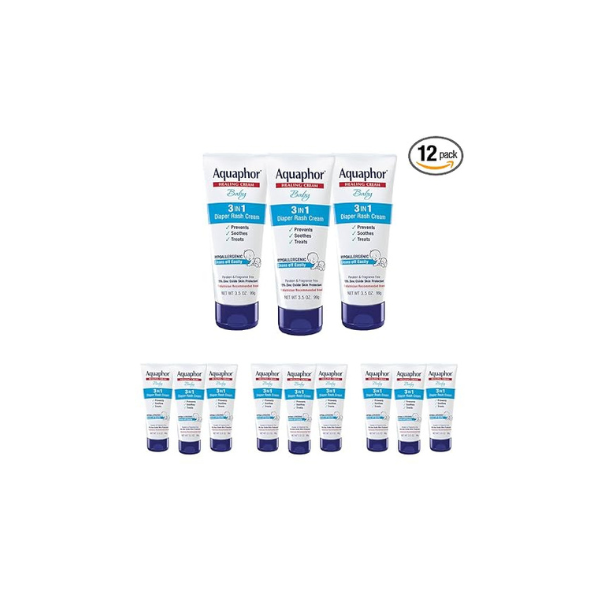 Aquaphor Baby Diaper Rash Cream with Zinc Oxide, Multipack, 3.5 Ounce (Pack of 12)