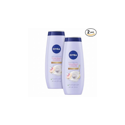 NIVEA Refreshing White Peach and Jasmine Body Wash with Nourishing Serum, Scented Body Wash for Women, Enriched with Provitamin B5 and Vitamin E, 20 Fl Oz Bottle, (Pack of 2)