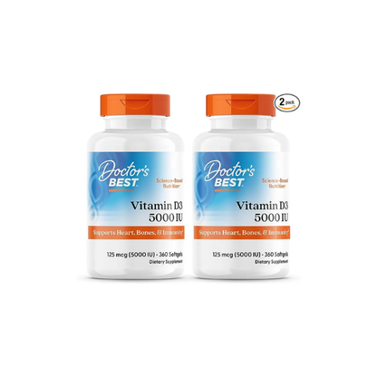Doctor's BEST Vitamin D3 5000 IU Softgels, VIT D 3, 360 Softgels (2 Pack)