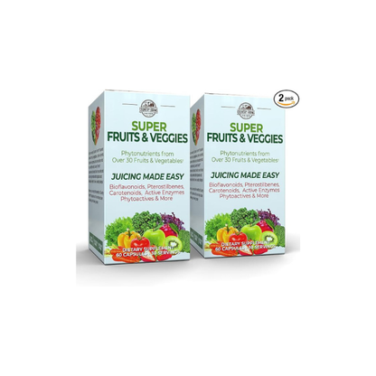 Country Farms Super Fruits and Veggies Capsules, Whole Food Supplement, Powerful Antioxidant, Supports Energy, Immune Health, Boosts Digestive Health, 30 Organic Super Foods, 60 Servings, 2 Pack