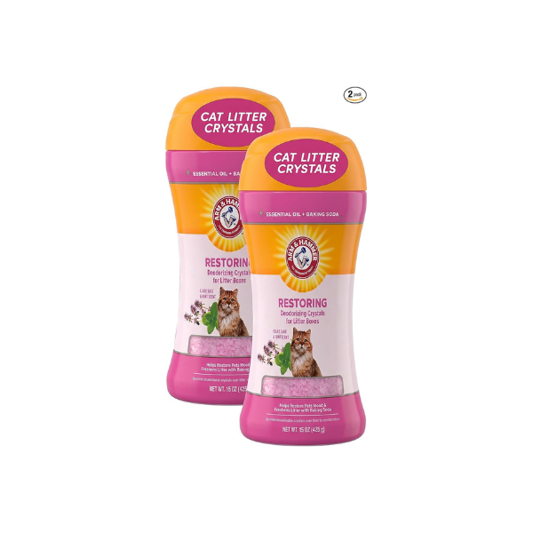 Arm & Hammer Restoring Cat Litter Box Deodorizing Crystals, Litter Deodorizer Additive to Help Absorb Odors and Restore Freshness Between Changes, Clary Sage & Mint Scent, 15 Oz - 2 Pack