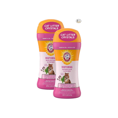 Arm & Hammer Restoring Cat Litter Box Deodorizing Crystals, Litter Deodorizer Additive to Help Absorb Odors and Restore Freshness Between Changes, Clary Sage & Mint Scent, 15 Oz - 2 Pack