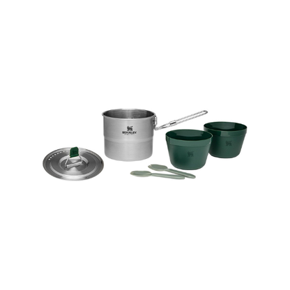Stanley Adventure Stainless Steel Camping Cooking Set for Two 1.0L / 1.1 QT with Bowls and Sporks - 6 Piece Camp Cook Set - Stainless Steel Pot with Lid - Cookware for Backpacking and Camping