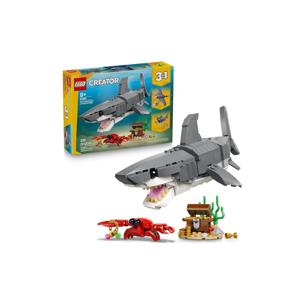 LEGO Creator Fierce Shark with a Treasure Chest Building Toy for Boys & Girls - Kids Build a Shark, Fish, or Manta Ray Animal Figure - Bedroom or Shelf Decor for Ages 8+ - 31381