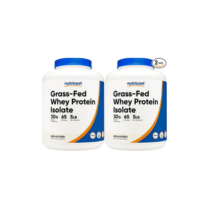Nutricost Grass-Fed Whey Protein Isolate (Unflavored) 5LBS (Pack of 2)