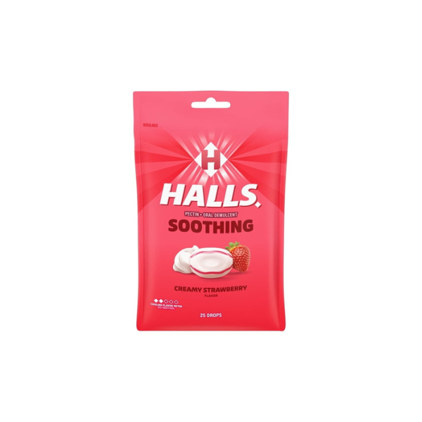 (2 pack) HALLS Soothing Creamy Strawberry Throat Drops, FSA/HSA Eligible, 25 Drops