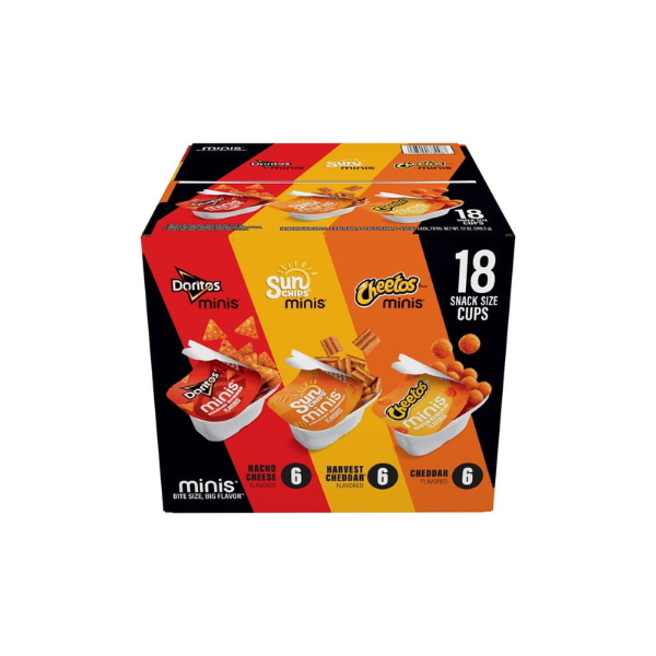 Frito-Lay Minis Doritos Cheetos and SunChips Snacks Variety Pack, Snack Size Cups, 18 Pack