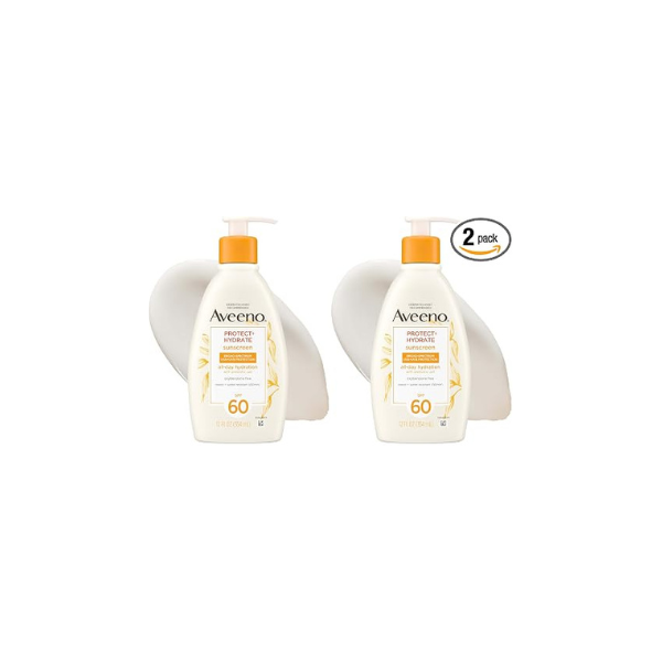 Aveeno Protect + Hydrate Sunscreen Moisturizing Lotion with Prebiotic Oat,Broad Spectrum SPF60,Paraben,& Oil Free,Weightless,Water & Sweat Resistant (80-min) for Sensitive Skin,12 Fl Oz,(Pack of 2)