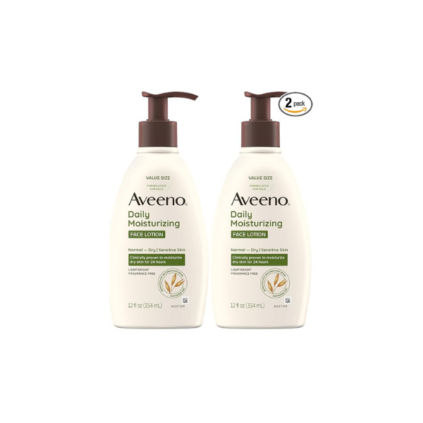 Aveeno Daily Moisturizing Face Lotion with Soothing Prebiotic Oat,Gentle Lotion Nourishes Normal to Dry Skin With Moisture,Sensitive Skin,Fragrance-Free,12 fl. oz,(Pack of 2)