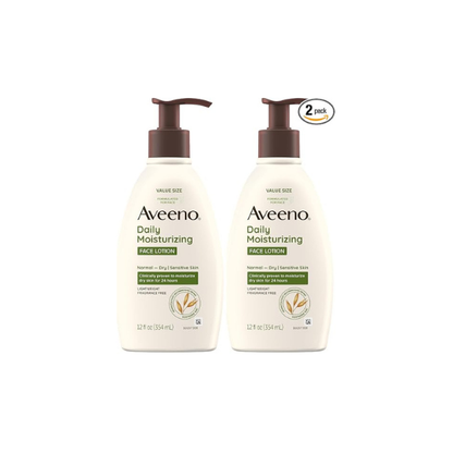 Aveeno Daily Moisturizing Face Lotion with Soothing Prebiotic Oat,Gentle Lotion Nourishes Normal to Dry Skin With Moisture,Sensitive Skin,Fragrance-Free,12 fl. oz,(Pack of 2)