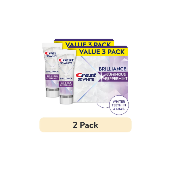 (6 pack) Crest 3D White Brilliance Vibrant Peppermint Teeth Whitening Toothpaste, 4.6 oz, Pack of 3 Tubes