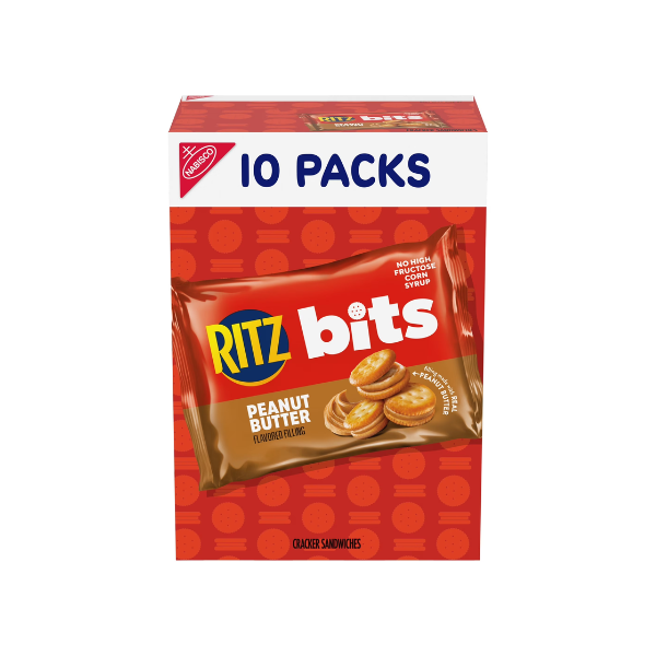 RITZ Bits Peanut Butter Sandwich Crackers, Lunch Snacks for Kids and Adults, 10 Snack Packs