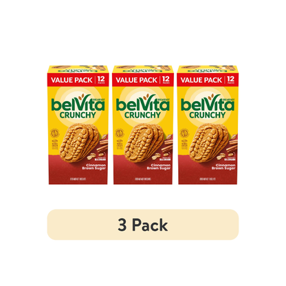 (3 pack) belVita Breakfast Bars Biscuits, Cinnamon Brown Sugar, Value Pack, 12 Packs