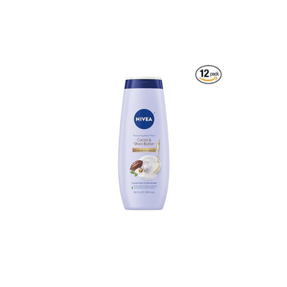 NIVEA Pampering Cocoa and Shea Butter Body Wash with Nourishing Serum, Moisturizing Body Wash for Women, Enriched with Provitamin B5 and Vitamin E, 20 Fl Oz Bottle (Pack of 12)