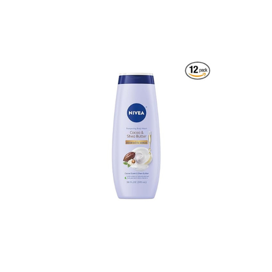 NIVEA Pampering Cocoa and Shea Butter Body Wash with Nourishing Serum, Moisturizing Body Wash for Women, Enriched with Provitamin B5 and Vitamin E, 20 Fl Oz Bottle (Pack of 12)