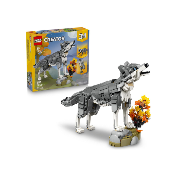 LEGO Creator 3 in 1 Forest Animals: Gray Wolf - Building Toy for Boys & Girls, Ages 8+ - Build a Wolf, Falcon or Raccoon - Gift for Kids' Birthdays - 31393