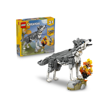 LEGO Creator 3 in 1 Forest Animals: Gray Wolf - Building Toy for Boys & Girls, Ages 8+ - Build a Wolf, Falcon or Raccoon - Gift for Kids' Birthdays - 31393