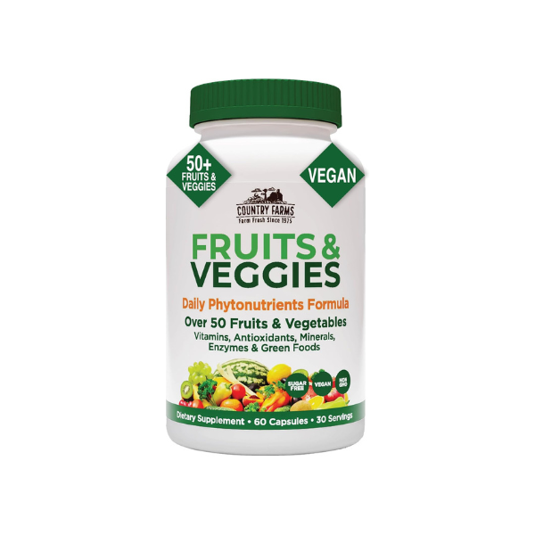 Country Farms Super Fruits and Veggies Capsules, Whole Food Supplement, Powerful Antioxidant, Supports Energy, Immune Health, Boosts Digestive Health, 30 Super Foods, 30 Servings